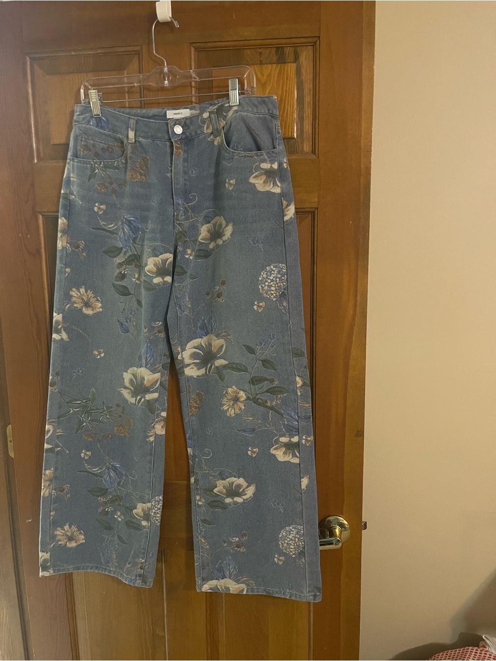 Forever 21 Blue Floral Wide-Leg Jeans